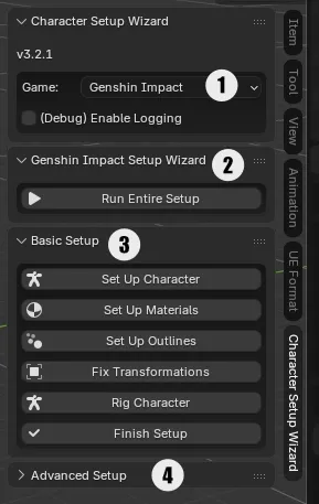 Character Setup Wizard panel legend